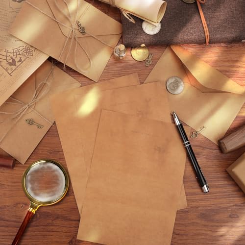 OFNMY Vintage Stationary Paper and Envelopes Set,Writing Stationery Paper Letter and Envelopes Includes 20 Sheets of Vintage Letter Papers,10 Envelopes,10 Hemp Ropes,10 Retro Keys - Image 4