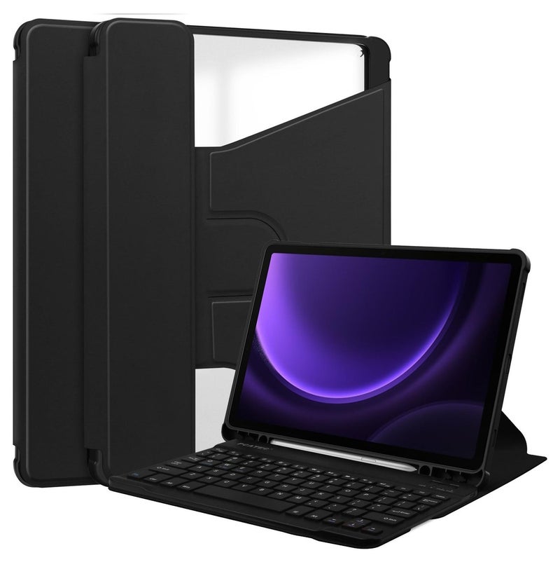 يوارب كينج القابلة للإزالة العربية اللاسلكية لوحة مفاتيح بلوتوث غطاء الدوارة متوافق مع iPad الجيل العاشر 10.9 بوصة 2022 / iPad الجيل الحادي عشر 10.9 بوصة 2025 ، 360 درجة غطاء الدوارة ، زوايا عرض متعددة مع غطاء مفتوح باللون الأسود - Image 1