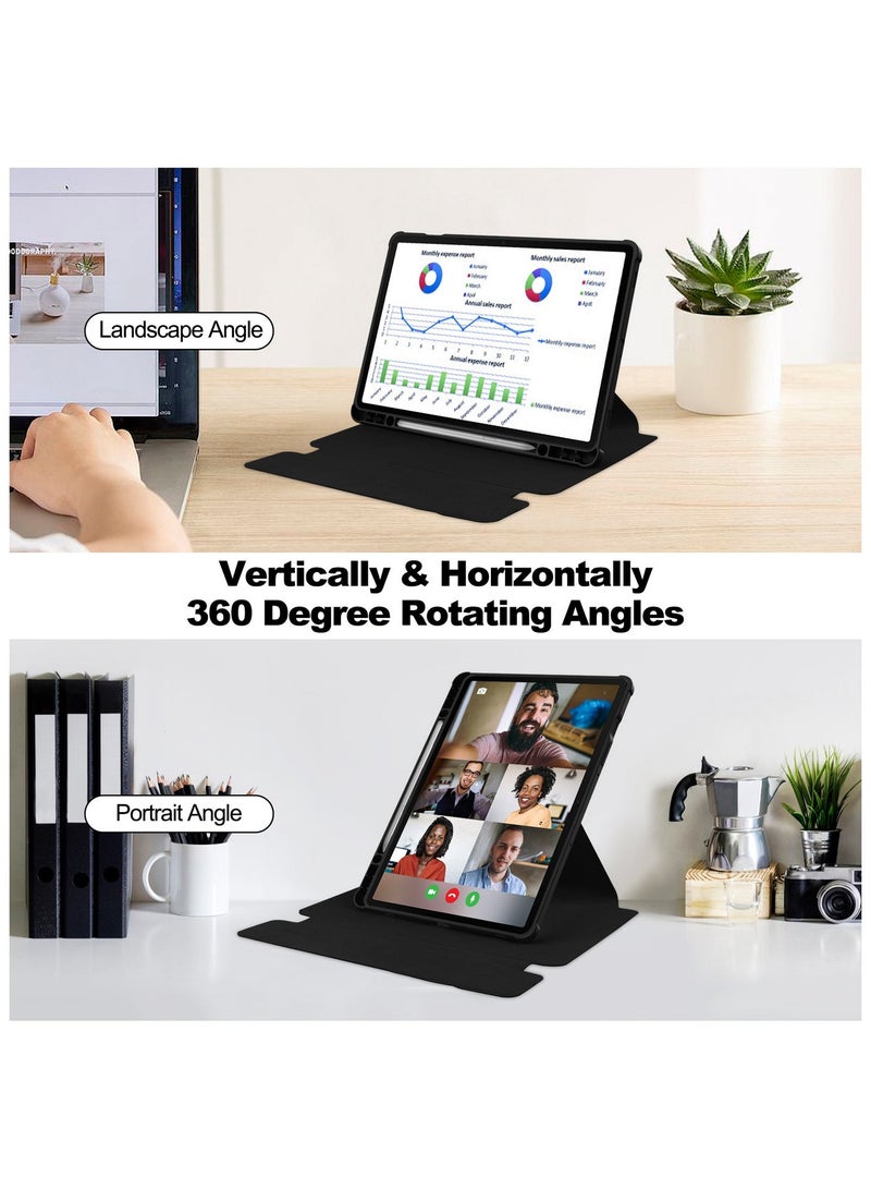 يوارب كينج القابلة للإزالة العربية اللاسلكية لوحة مفاتيح بلوتوث غطاء الدوارة متوافق مع iPad الجيل العاشر 10.9 بوصة 2022 / iPad الجيل الحادي عشر 10.9 بوصة 2025 ، 360 درجة غطاء الدوارة ، زوايا عرض متعددة مع غطاء مفتوح باللون الأسود - Image 2