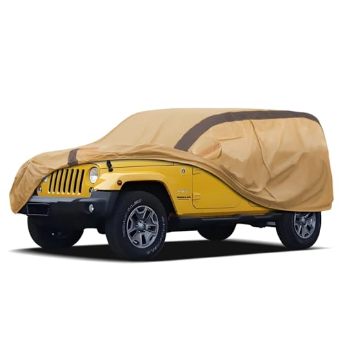 FSGRICH Car Cover Waterproof All Weather Compatible with Jeep Grand Cherokee, Outdoor Anti-UV Sun Rain Protection Full Exterior Cover (Camel with Brown) - Image 1