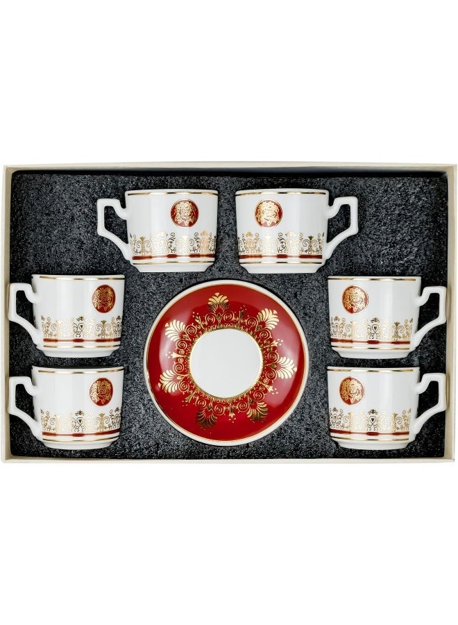 Shallow Porcelain Ceramic 6-Piece 180Cc Tea Cup Set In White And Red - Elegant Porcelain Cups For Tea Lovers - Image 2