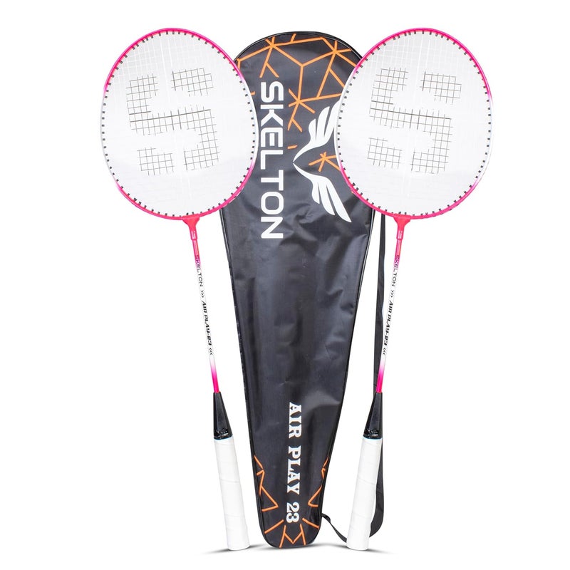 SKELETON Aluminum Badminton Light Weight Racquet,Shuttle Pack of3 | (White - Pink) - Image 3
