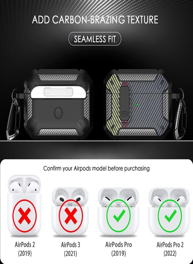 RFUNGUANGO for AirPods Pro Case Cover with Cleaner Kit, Military Hard Shell Protective Armor with Lock for AirPod Pro Charging Case, Front LED Visible, Carbon Fiber Ash - Image 5