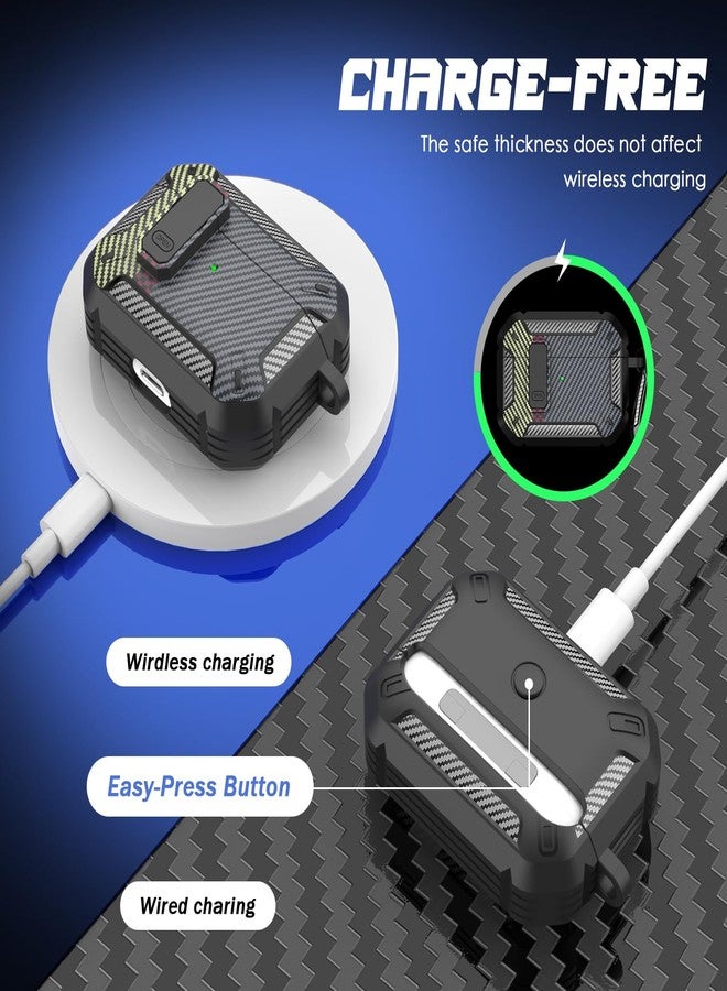 RFUNGUANGO for AirPods Pro Case Cover with Cleaner Kit, Military Hard Shell Protective Armor with Lock for AirPod Pro Charging Case, Front LED Visible, Carbon Fiber Ash - Image 4