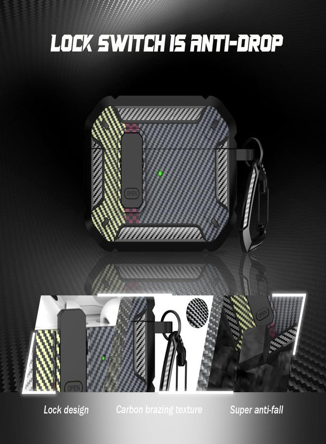 RFUNGUANGO for AirPods Pro Case Cover with Cleaner Kit, Military Hard Shell Protective Armor with Lock for AirPod Pro Charging Case, Front LED Visible, Carbon Fiber Ash - Image 2