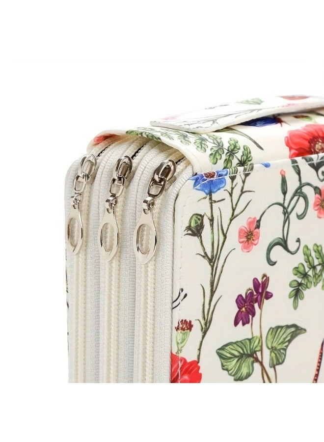 عام 124 حفرة متعددة الألوان ذات سعة كبيرة قلم رصاص اللون سستة ثلاث طبقات حقيبة تخزين فرشاة حالة - Image 2