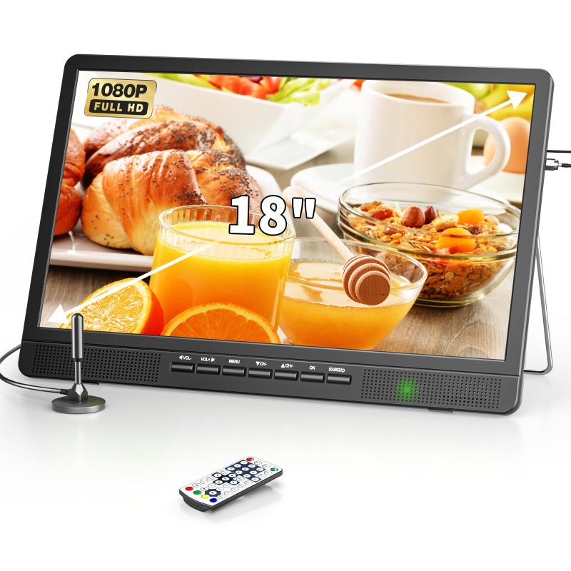 Desobry 19.2 Inch Portable TV with Antenna, Small TV with HD 1080P HDMI Input, AV Input, USB Port, 180Â° Adjustable Stand, Small Portable TV for Camping Kitchen Bedroom RV - Image 1