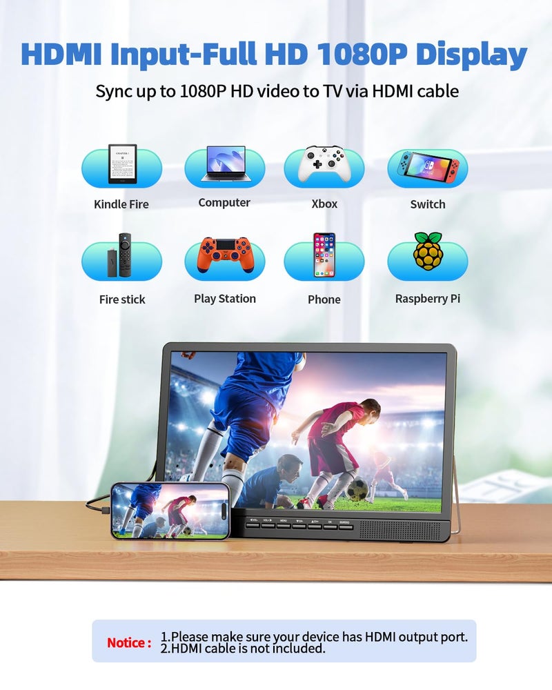 Desobry 19.2 Inch Portable TV with Antenna, Small TV with HD 1080P HDMI Input, AV Input, USB Port, 180Â° Adjustable Stand, Small Portable TV for Camping Kitchen Bedroom RV - Image 3