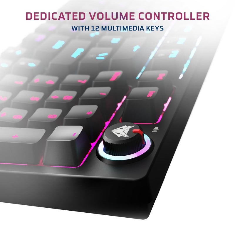 EvoFox Katana X2 FS Mechanical Gaming Keyboard | 3‑Pin Replaceable Clicky Blue Switches, Dynamic Backlighting, All Keys Anti‑Ghosting, Volume Knob, Copilot, Xbox Gamebar, Screenshot & More (Black) - Image 4