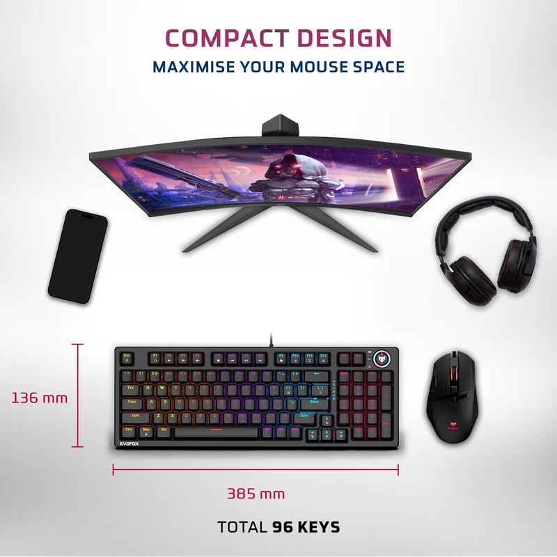 EvoFox Katana X2 FS Mechanical Gaming Keyboard | 3‑Pin Replaceable Clicky Blue Switches, Dynamic Backlighting, All Keys Anti‑Ghosting, Volume Knob, Copilot, Xbox Gamebar, Screenshot & More (Black) - Image 3