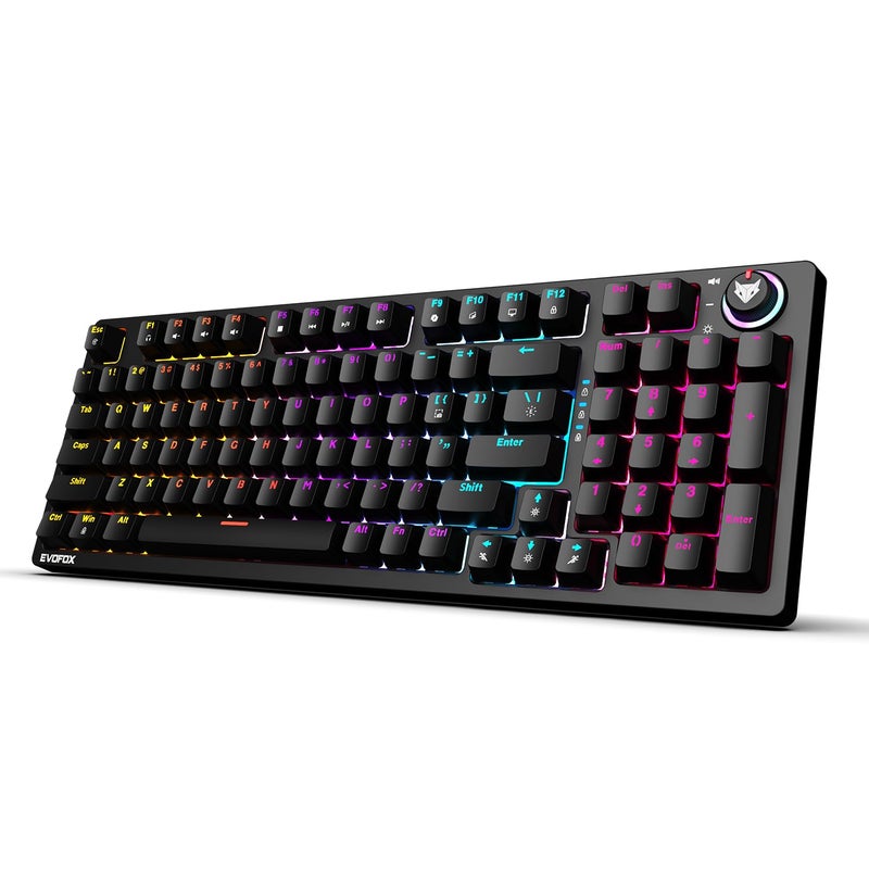 EvoFox Katana X2 FS Mechanical Gaming Keyboard | 3‑Pin Replaceable Clicky Blue Switches, Dynamic Backlighting, All Keys Anti‑Ghosting, Volume Knob, Copilot, Xbox Gamebar, Screenshot & More (Black) - Image 1