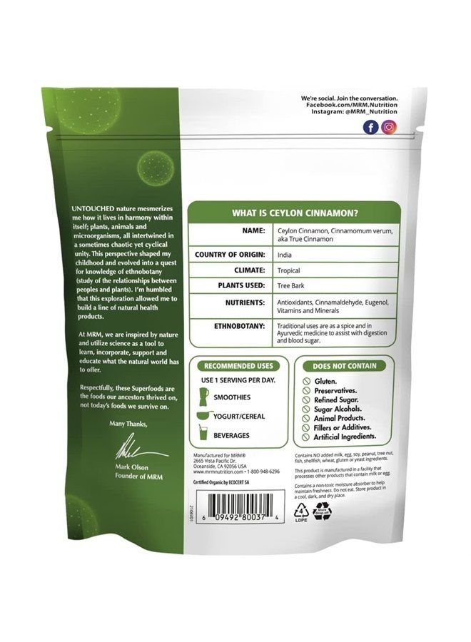 MRM مسحوق القرفة السيلانية العضوية | سوبر فودز | قرفة حقيقية | مضادات الأكسدة | صحة القلب | نباتي + خالي من الغلوتين | 113 حصة - Image 2