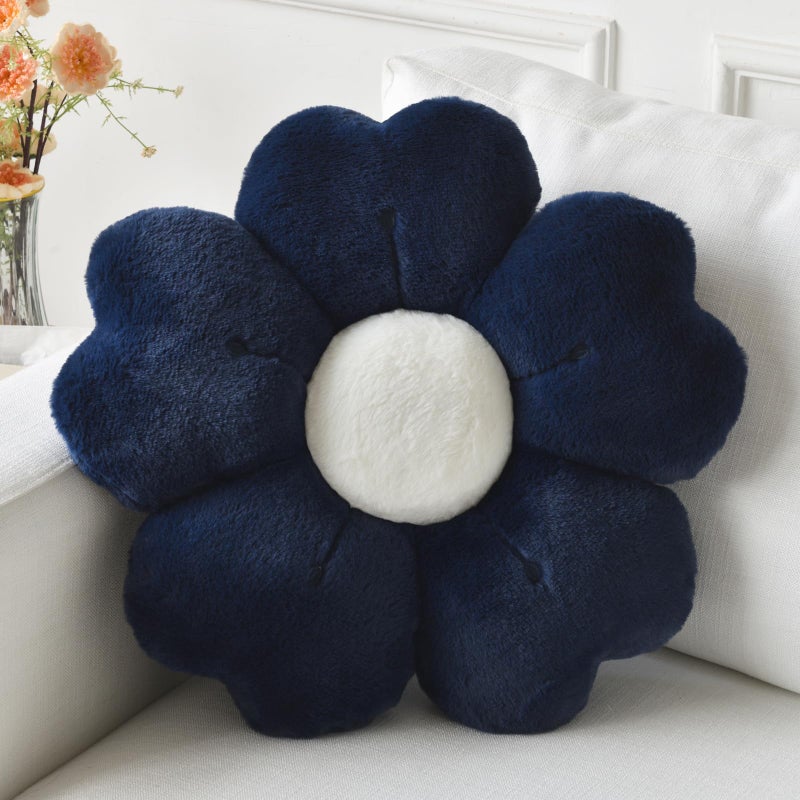 Ddliury Flower Pillow, Flower Shaped Pillow Decorative Throw Pillows for Bed Couch, Cute Daisy Pillow Dorm Decor Floor Seating Cushion (Navy Blue, 15 Inches) - Image 1