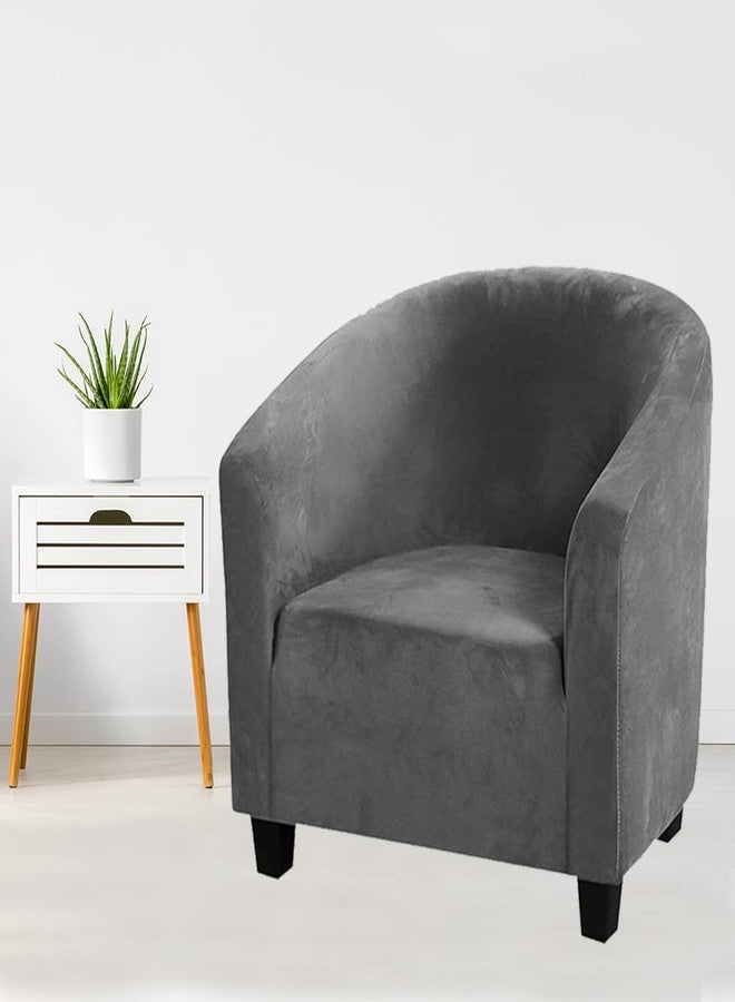 ITFRO Grey Club Chair Slipcover Stretch Velvet Tub Chair Cover Barrel Armchair Cover Sofa Cover Furniture Protector for Living Room (Grey) - Image 2