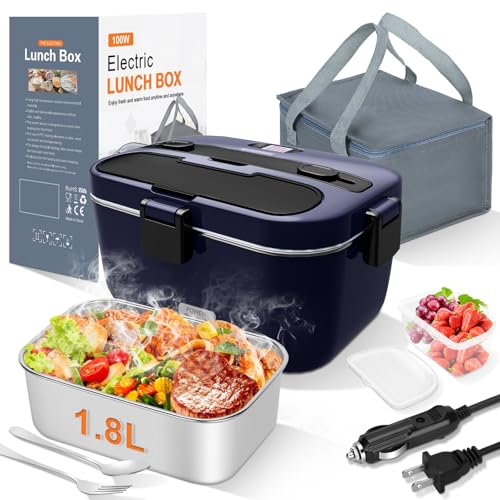 DUPASU Electric Lunch Box Food Warmer: 100W Heated Lunch Box for Adults, 1.8L Portable Fast Heating Lunchbox Food Heater for Car, Truck, Work, Travel, Lonchera Elctrica Porttil 12/24V/110-230V - Image 1