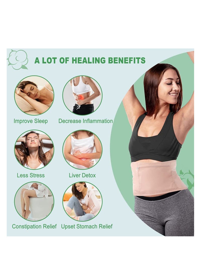 Excefore Castor Oil Pack Wrap, Adjustable Reusable Organic Castor Oil Pack Kit, Castor Oil Packs for Liver Detox, Less Stress, Castor Oil Free, Cotton Machine Washable Leak Proof(Skin Color Waist+Neck) - Image 2