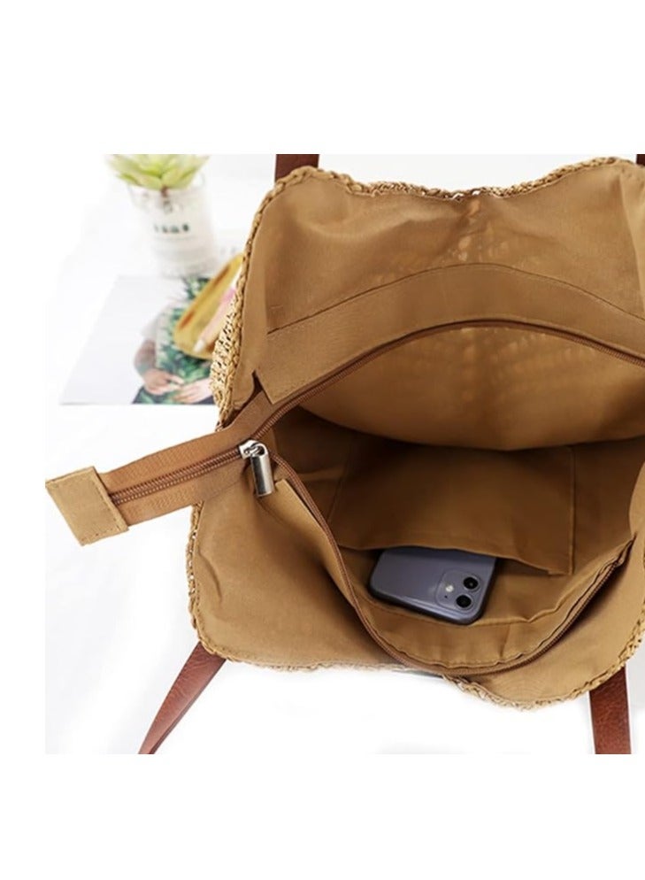 Straw Purse Beach Purse Wicker Bag for Women Beach Straw Bag Rattan Bag Basket Purse Pearl Straw Tote Bamboo Purse Wicker  - Image 4