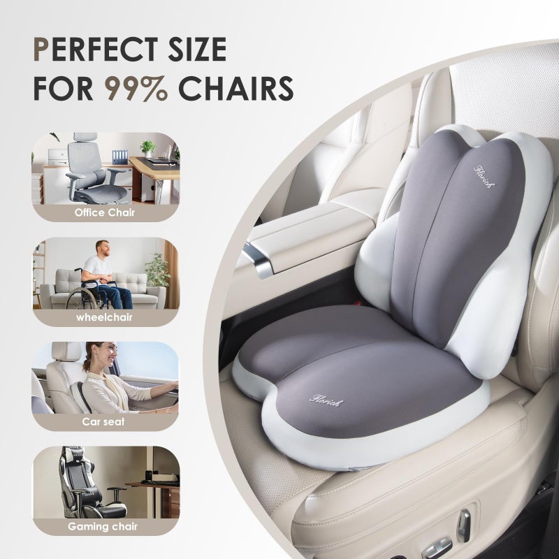 FLORICH Car Seat Cushion and Back Support for Car Ultrathick Memory Foam Office Chair Cushions with Lumbar Support Pillow for Sciatica & Back & Tailbone Pain Relief (Beige Grey) - Image 2