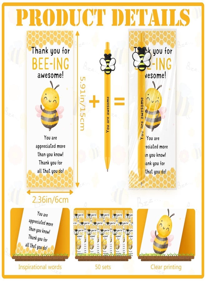 Qilery 50 Set Bee Appreciation Gift Party Favors Bulk Bee Ballpoint Pen with Inspirational Card Thank You Gifts Christmas Goodie Bag Stuffer for Employee Staff Coworker Boss Nurse(You Are Awesome) - Image 3