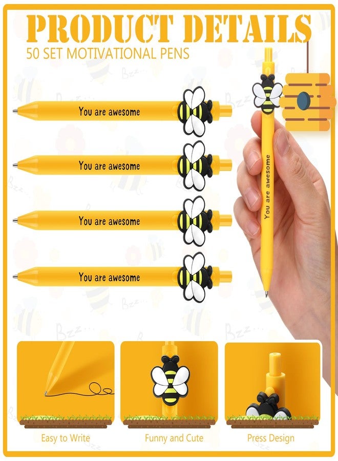 Qilery 50 Set Bee Appreciation Gift Party Favors Bulk Bee Ballpoint Pen with Inspirational Card Thank You Gifts Christmas Goodie Bag Stuffer for Employee Staff Coworker Boss Nurse(You Are Awesome) - Image 2