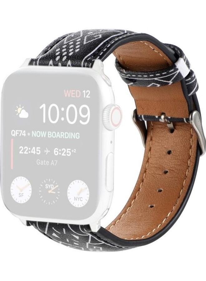 NIBEMINENT Marble Ethnic Style Printed Leather Watchband For Apple Watch Series 7/6/5/4/3/2/1/SE 41/40/38 Black Rhombus - Image 1