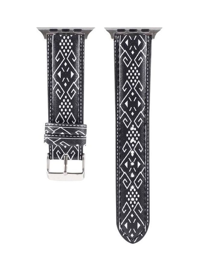 NIBEMINENT Marble Ethnic Style Printed Leather Watchband For Apple Watch Series 7/6/5/4/3/2/1/SE 41/40/38 Black Rhombus - Image 5