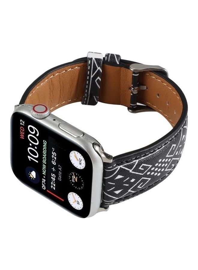 NIBEMINENT Marble Ethnic Style Printed Leather Watchband For Apple Watch Series 7/6/5/4/3/2/1/SE 41/40/38 Black Rhombus - Image 3