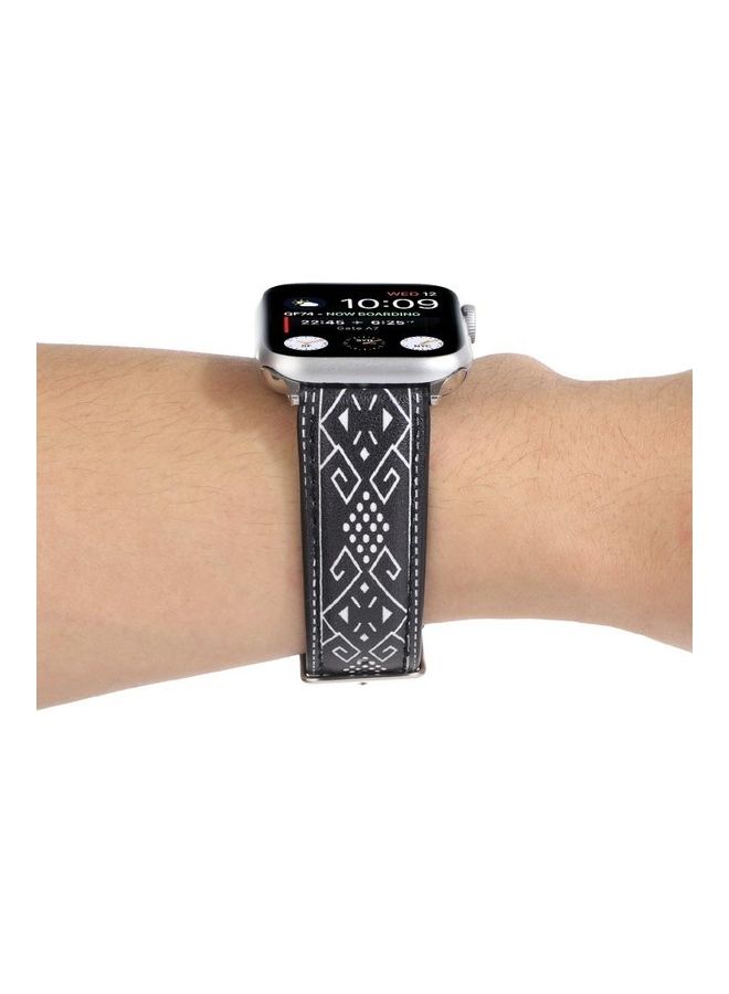 NIBEMINENT Marble Ethnic Style Printed Leather Watchband For Apple Watch Series 7/6/5/4/3/2/1/SE 41/40/38 Black Rhombus - Image 4