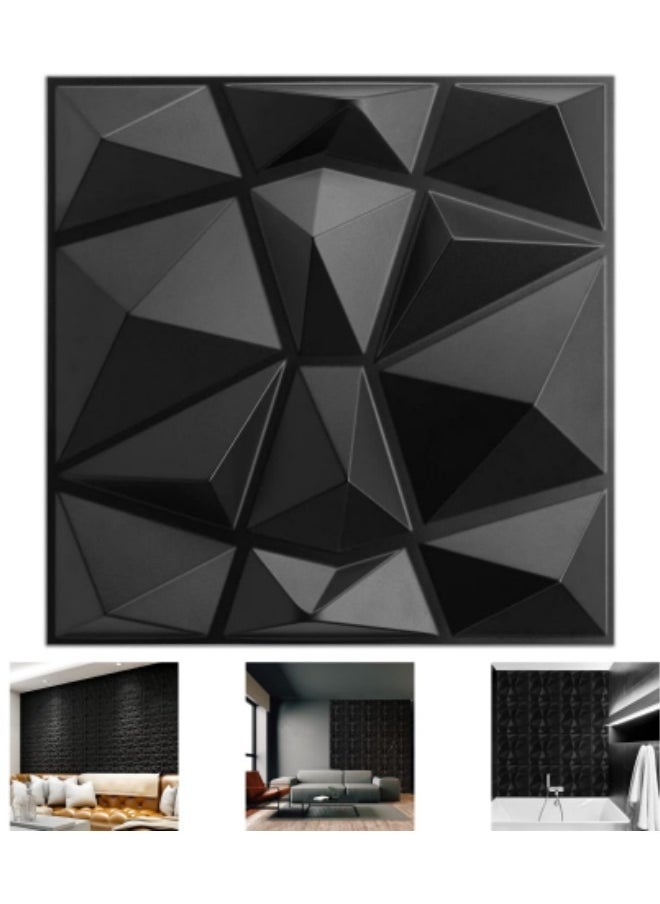 GGEROU Decorative 3D Wall Panels in Diamond Design,PVC 3D Wall Panel Diamond, 3D Textured Wall Panels, 50 * 50cm, 12 Pack Black  - Image 1