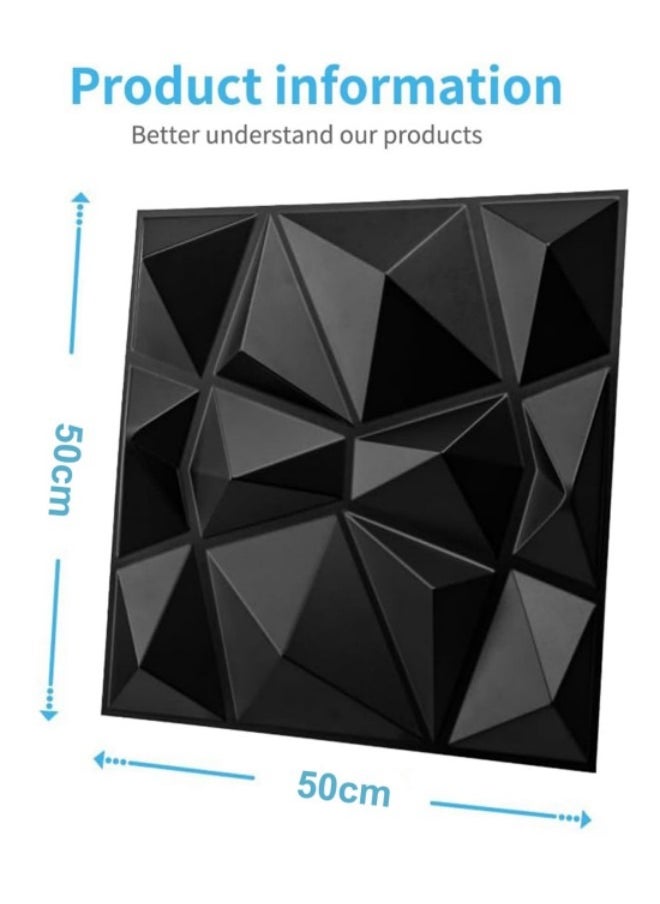 GGEROU Decorative 3D Wall Panels in Diamond Design,PVC 3D Wall Panel Diamond, 3D Textured Wall Panels, 50 * 50cm, 12 Pack Black  - Image 2