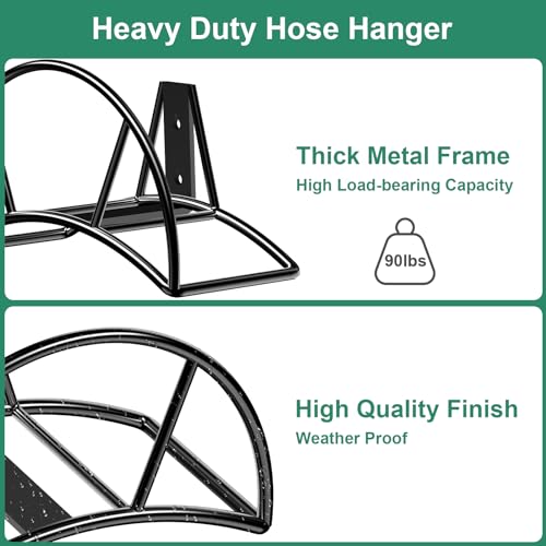 TomCare Garden Hose Holder Wall Mount Metal Water Hose Holder Holds 125Ft Hoses Heavy Duty Hose Hanger Sturdy Hoses Storage Organizer for Outside Yard Garden, Black - Image 2