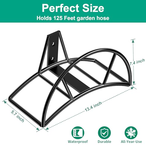 TomCare Garden Hose Holder Wall Mount Metal Water Hose Holder Holds 125Ft Hoses Heavy Duty Hose Hanger Sturdy Hoses Storage Organizer for Outside Yard Garden, Black - Image 4