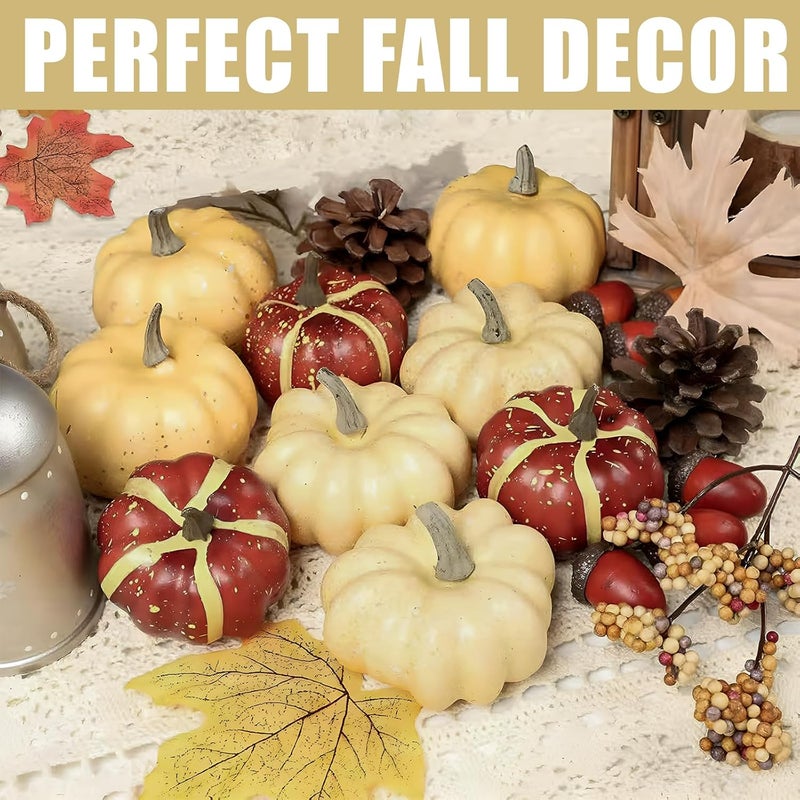 Ghrdopy 23Pcs Fake Pumpkins Fall Thanksgiving Decorations,Plastic Pumpkins with Acorns,Maple Leaves,Pine cones,Berries, Artificial Mini Pumpkin Decorating Harvest Home Decor Centerpiece Table Decorations - Image 3