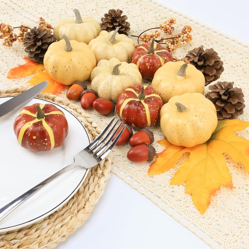 Ghrdopy 23Pcs Fake Pumpkins Fall Thanksgiving Decorations,Plastic Pumpkins with Acorns,Maple Leaves,Pine cones,Berries, Artificial Mini Pumpkin Decorating Harvest Home Decor Centerpiece Table Decorations - Image 4