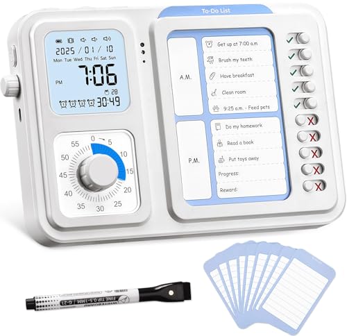 Nixroork 3-in-1 Visual Timer & ADHD Tool for Kids|Adults, Task Timer with Chore Chart Board, Visual Schedule for Kids with Autism, Daily Checklist for Home, School, Classroom, Desk - Image 1
