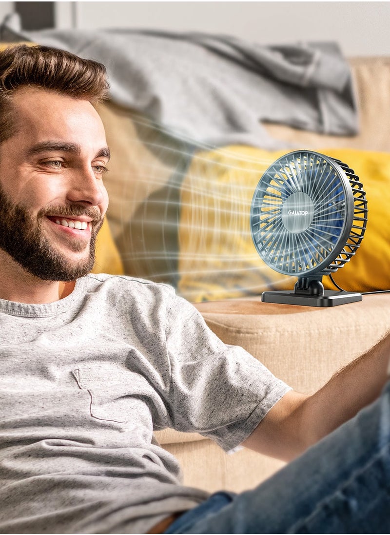جاياتوب مروحة مكتب USB - مروحة مكتب صغيرة ولكن قوية وهادئة بثلاث سرعات، مروحة سطح مكتب صغيرة محمولة قابلة للتعديل لتبريد المنزل والمكتب والسيارة والسفر، هدية صيفية لا غنى عنها  - Image 3