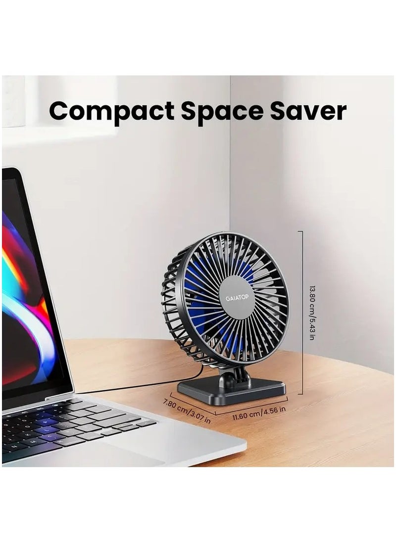 جاياتوب - مروحة طاولة USB مقاس 4.56 بوصة - مروحة مكتب صغيرة ولكن قوية، مروحة مكتب هادئة ب 3 سرعات، مروحة سطح مكتب صغيرة محمولة قابلة للتعديل لتبريد المنزل والمكتب والسيارة والسفر، هدية صيفية لا غنى عنها - Image 1