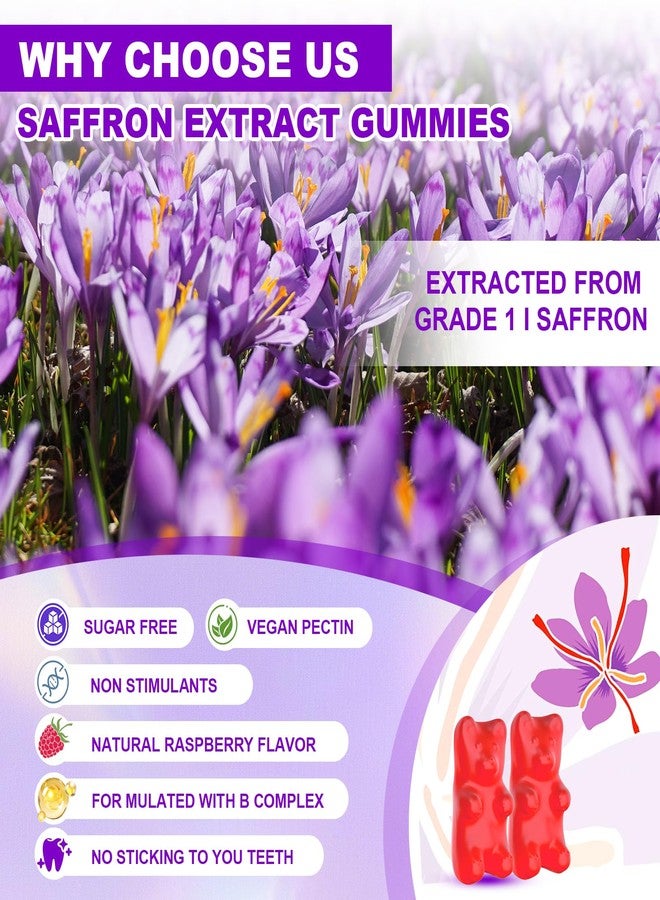 YUULAI Pack of 2 Saffron Gummies, 10-in-1 Saffron Supplements for Kids & Adults with 88.5mg Saffron Extract, for Emotions, Zzz, Sugar Free, Raspberry Flavor, 120 Count - Image 4