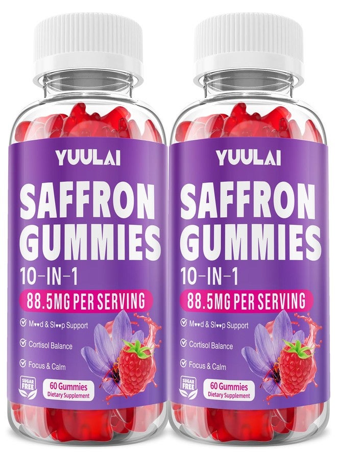 YUULAI Pack of 2 Saffron Gummies, 10-in-1 Saffron Supplements for Kids & Adults with 88.5mg Saffron Extract, for Emotions, Zzz, Sugar Free, Raspberry Flavor, 120 Count - Image 1