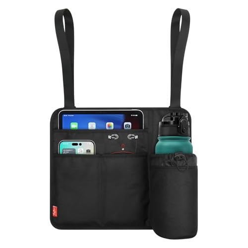 Homakover Airplane Seat Back Organizer & Storage, Airplane Tray Table Cover for Personal Items, Airline Seat Hanging Pockets Media Pouch,Reusable Travel Essentials, Fits Tablets, Cell Phone,Water Bottle (Black) - Image 2