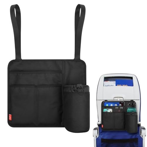 Homakover Airplane Seat Back Organizer & Storage, Airplane Tray Table Cover for Personal Items, Airline Seat Hanging Pockets Media Pouch,Reusable Travel Essentials, Fits Tablets, Cell Phone,Water Bottle (Black) - Image 1