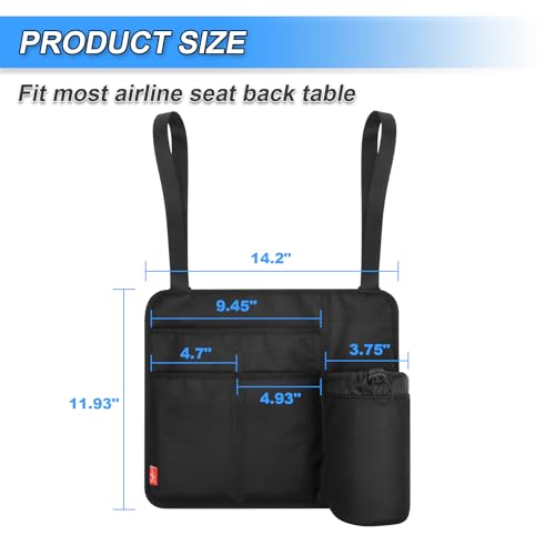Homakover Airplane Seat Back Organizer & Storage, Airplane Tray Table Cover for Personal Items, Airline Seat Hanging Pockets Media Pouch,Reusable Travel Essentials, Fits Tablets, Cell Phone,Water Bottle (Black) - Image 3