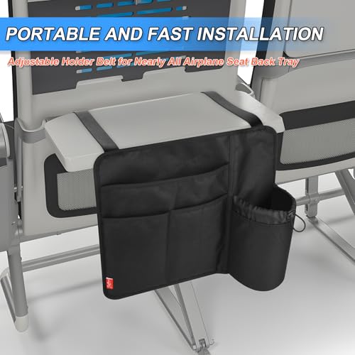 Homakover Airplane Seat Back Organizer & Storage, Airplane Tray Table Cover for Personal Items, Airline Seat Hanging Pockets Media Pouch,Reusable Travel Essentials, Fits Tablets, Cell Phone,Water Bottle (Black) - Image 5
