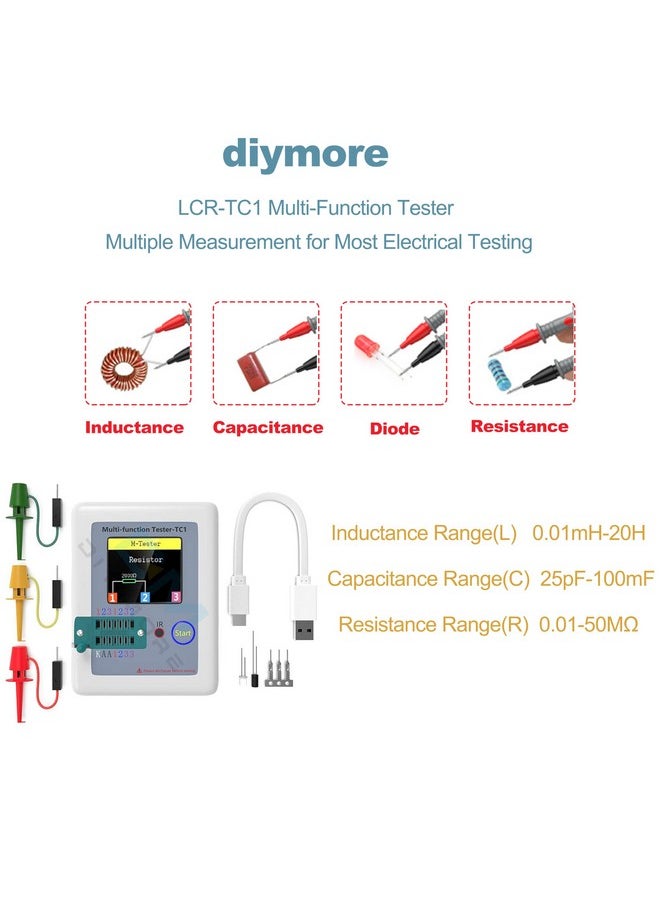 diymore diymore LCR Meter Transistor Tester,Transistor Meter,LCR-TC1 Multi-Function Transistor Capacitor Tester ESR Tester Full Color Display Automatic Checker Detector for Diode Triode LCR ESR NPN PNP  - Image 2