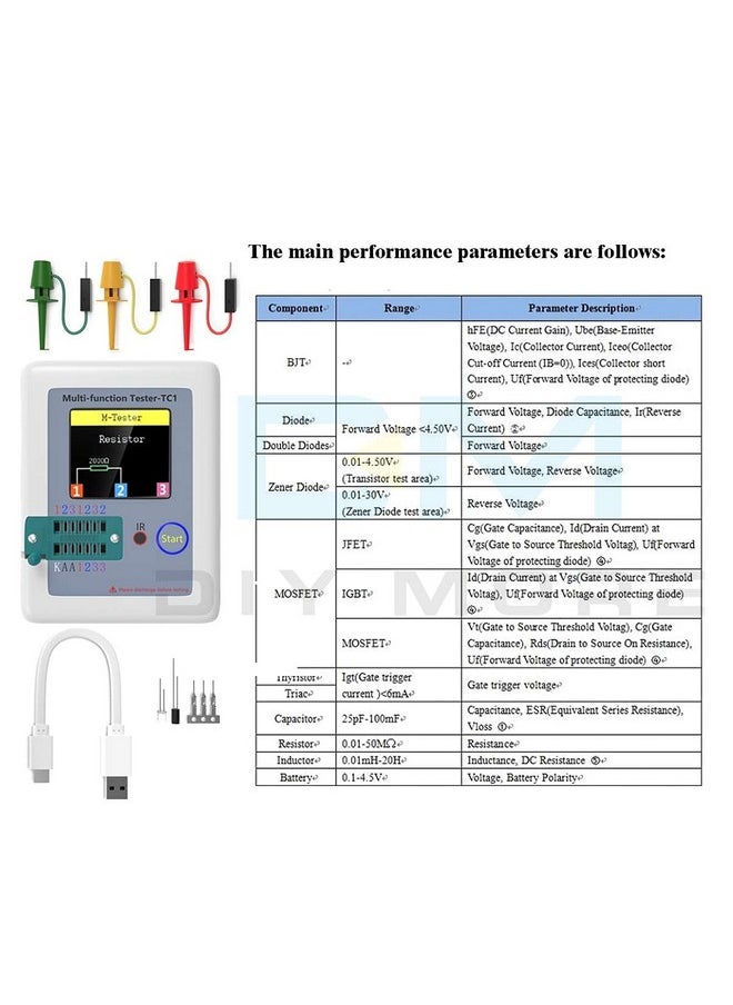 diymore diymore LCR Meter Transistor Tester,Transistor Meter,LCR-TC1 Multi-Function Transistor Capacitor Tester ESR Tester Full Color Display Automatic Checker Detector for Diode Triode LCR ESR NPN PNP  - Image 5