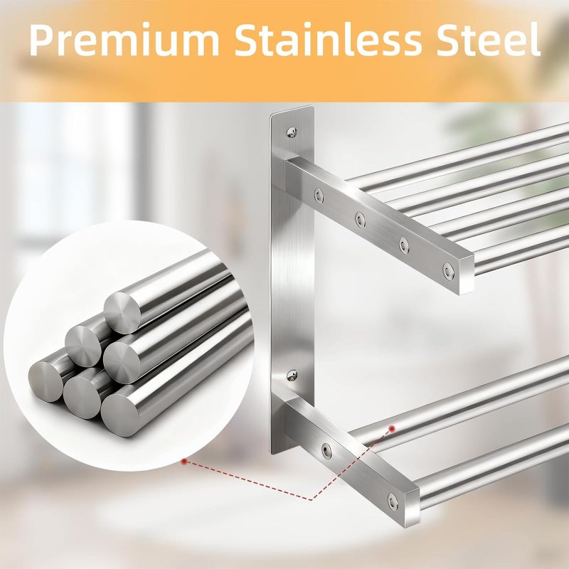 Taaji Towel Racks for Bathroom 24 inch, 2 Tier Bathroom Shelf with Double Towel Bar, Stainless Steel Wall Mounted Towel Rack with Shelf for Bathroom Towels Storage, Brushed Nickel - Image 5