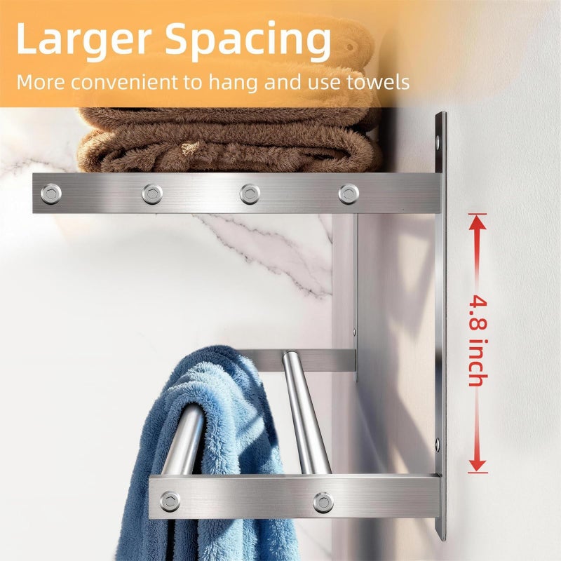 Taaji Towel Racks for Bathroom 24 inch, 2 Tier Bathroom Shelf with Double Towel Bar, Stainless Steel Wall Mounted Towel Rack with Shelf for Bathroom Towels Storage, Brushed Nickel - Image 4