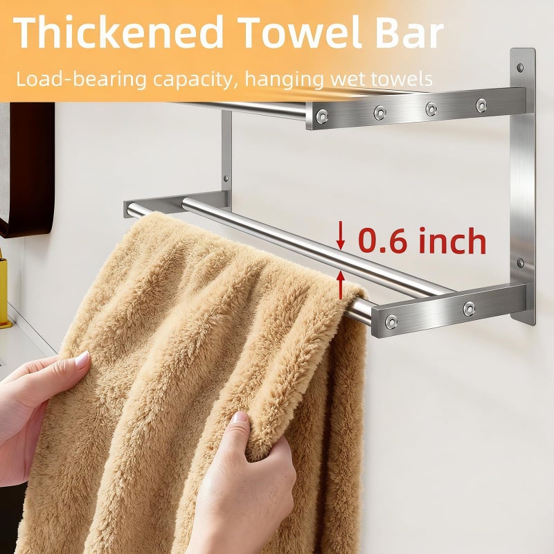 Taaji Towel Racks for Bathroom 24 inch, 2 Tier Bathroom Shelf with Double Towel Bar, Stainless Steel Wall Mounted Towel Rack with Shelf for Bathroom Towels Storage, Brushed Nickel - Image 3