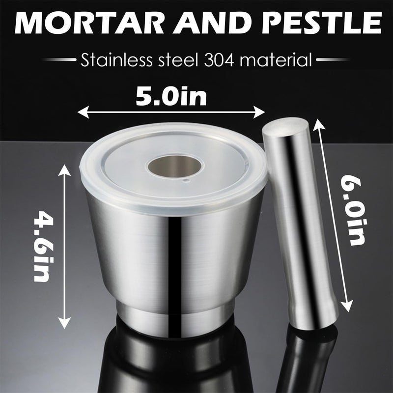 Chemlliy Stainless Steel Mortar and Pestle, Large Capacity 5 Inch Polished Pill Crusher with Lid, Heavy Duty Spice Grinder, Non-Slip Base Grinding Herb Spice Bowl - Image 4