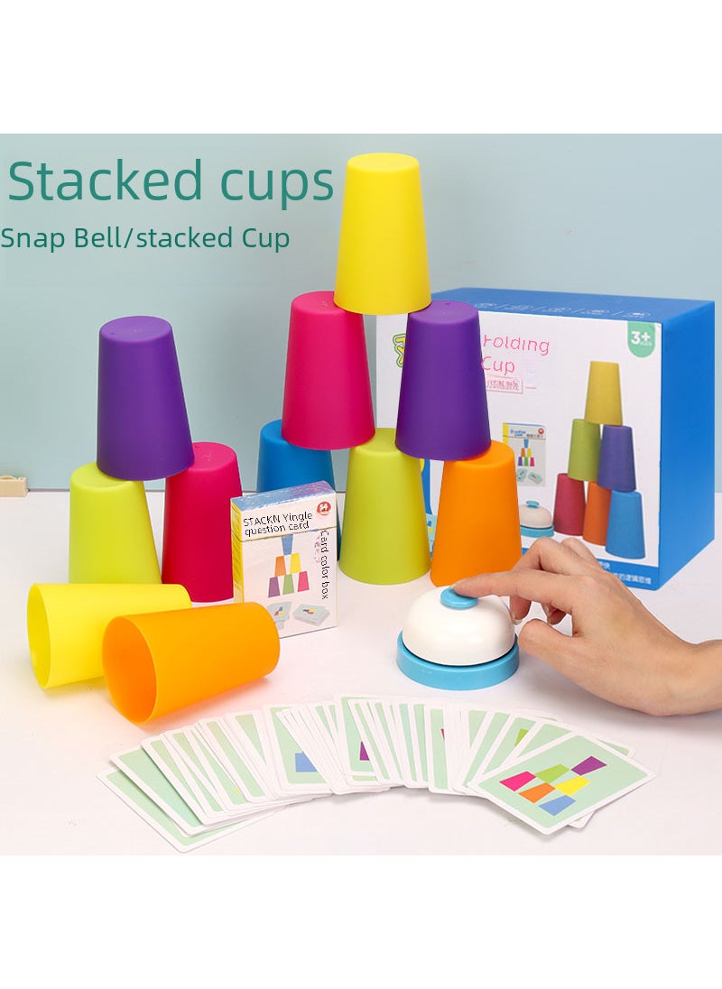 Generic - Match-to-match stacked Cup table game color sorting cognitive training stacked Cup educational competition stacked Cup parent-child interactive toy Bags-double stacked cups [12 stacked cups +54 cards]] - Image 1